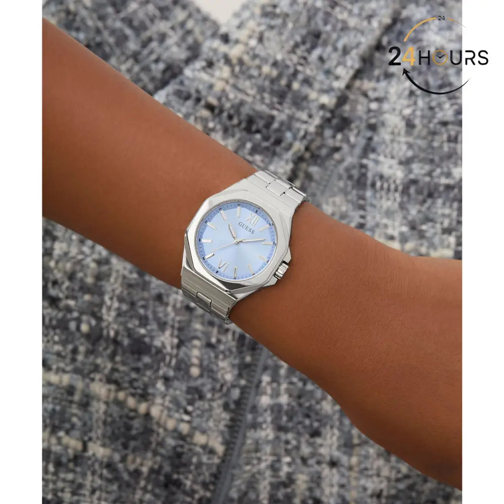 Montre Guess Empress bleue à cadran rond, à quartz analogique, pour femme GW0873L1