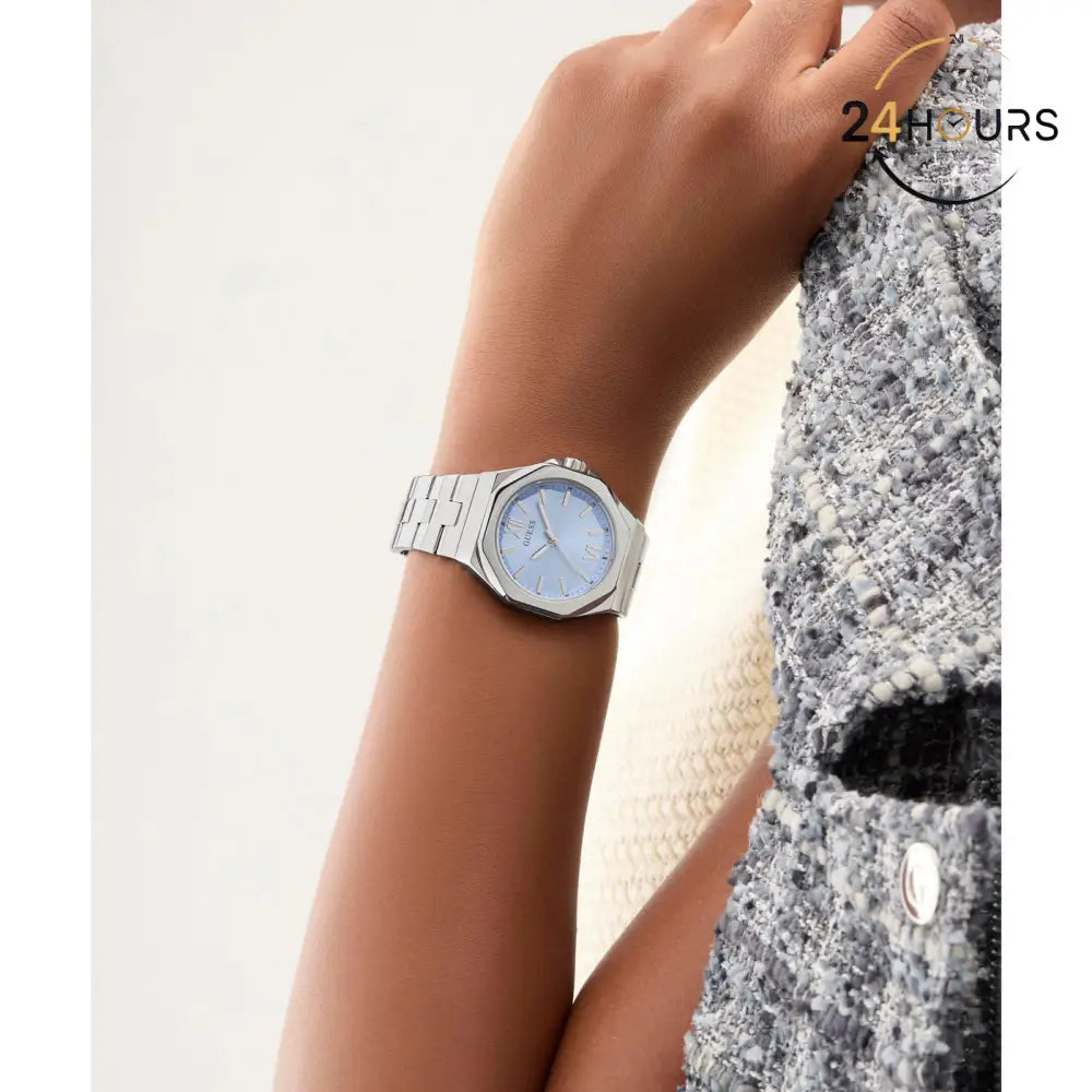Montre Guess Empress bleue à cadran rond, à quartz analogique, pour femme GW0873L1