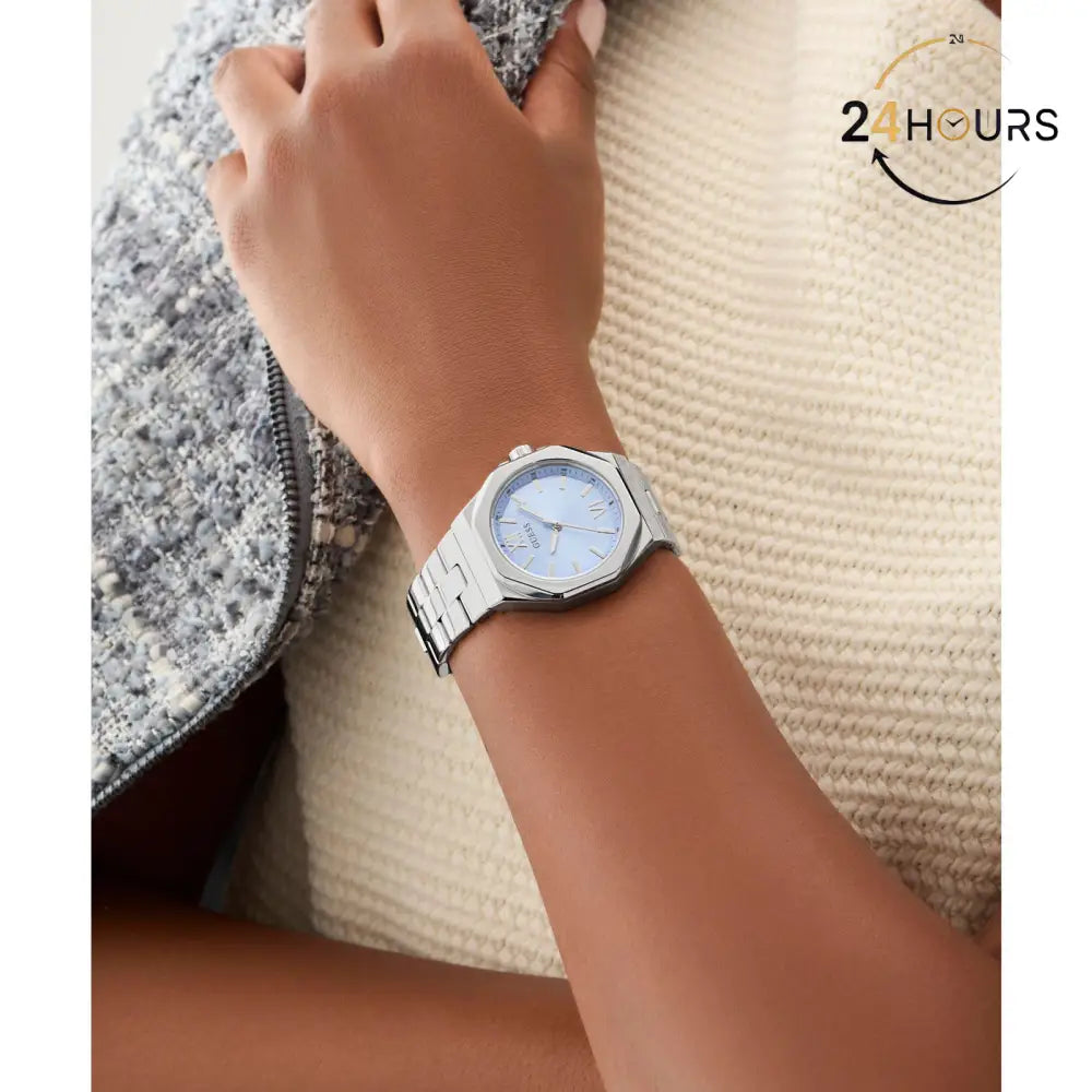Montre Guess Empress bleue à cadran rond, à quartz analogique, pour femme GW0873L1