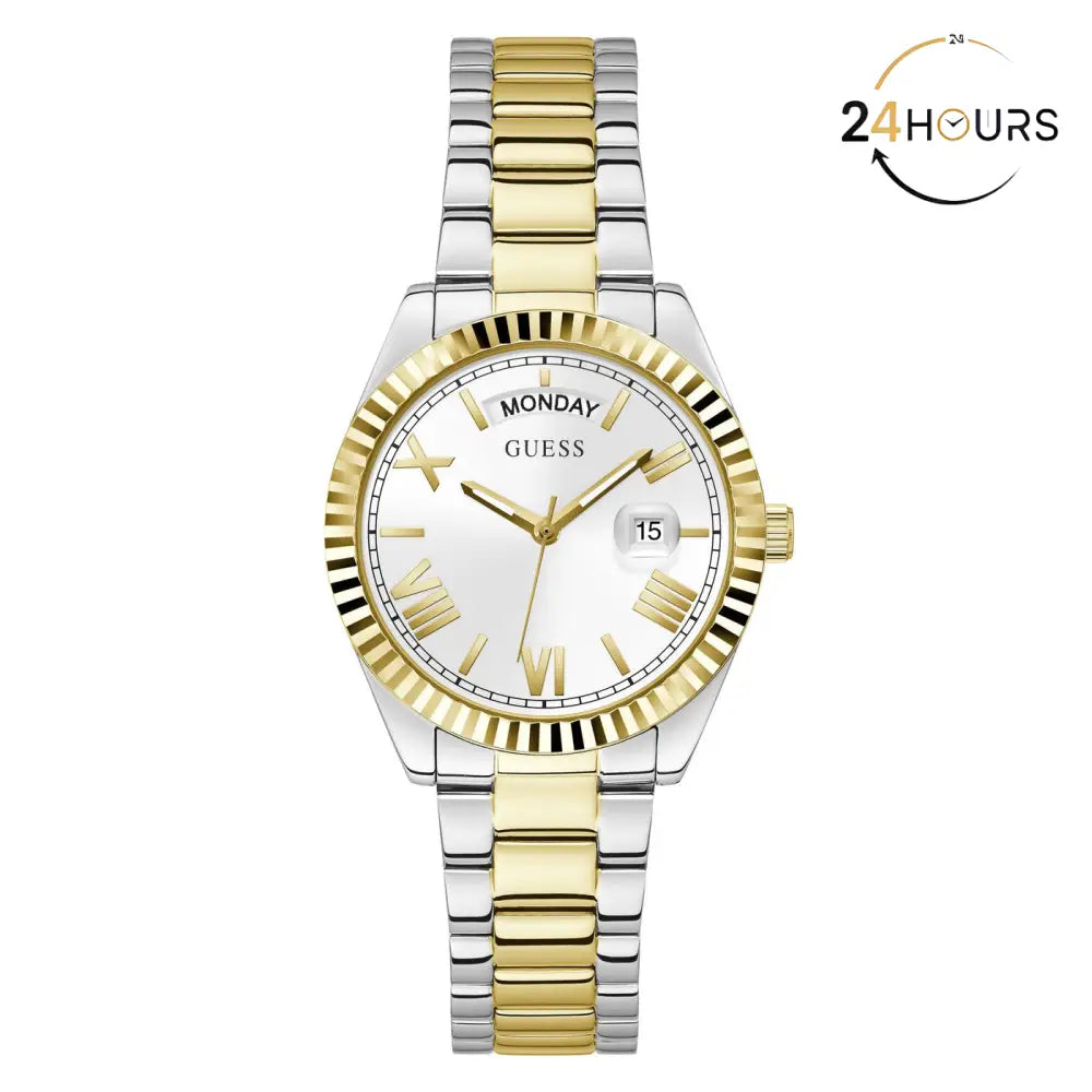Montre Guess Luna blanche à cadran rond, à quartz analogique, pour femme