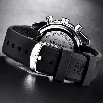 BENYAR BY-5140H Montre Homme Chronographe Étanche avec bracelet en Silicone – Noir & Argenté