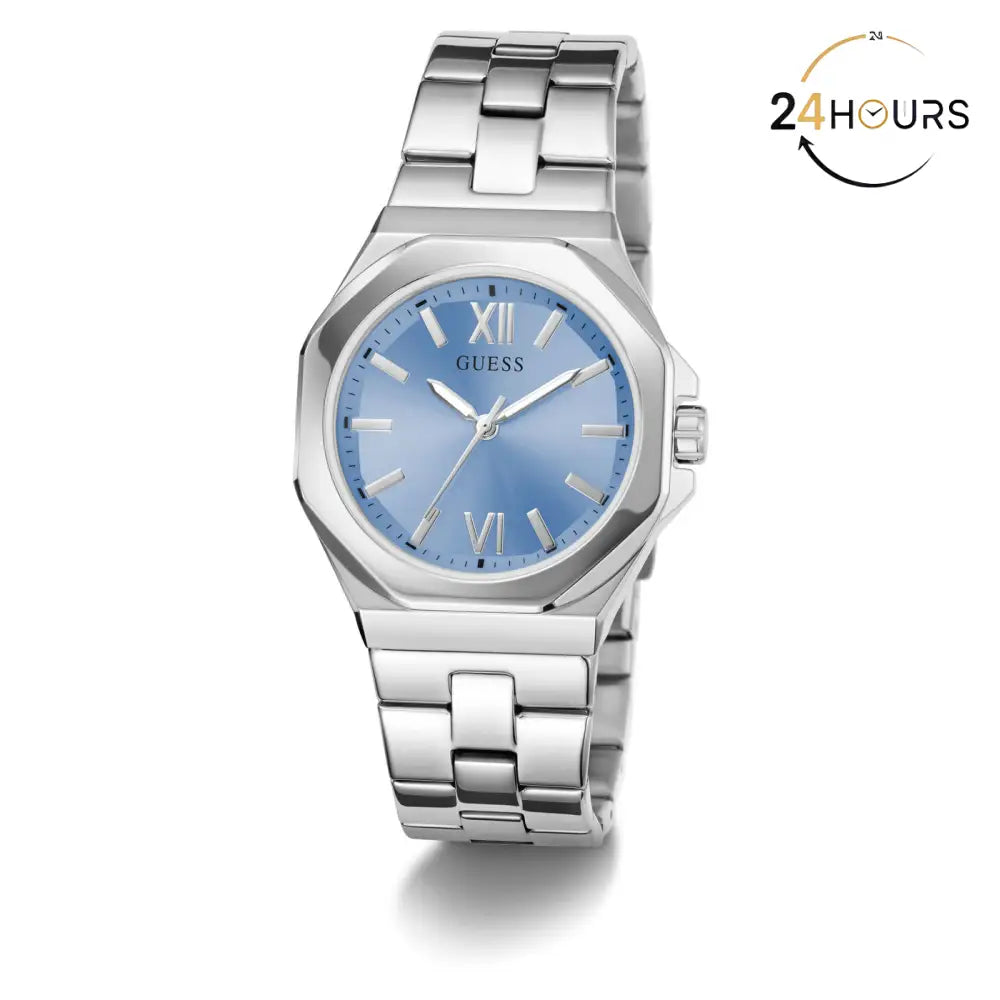 Montre Guess Empress bleue à cadran rond, à quartz analogique, pour femme GW0873L1