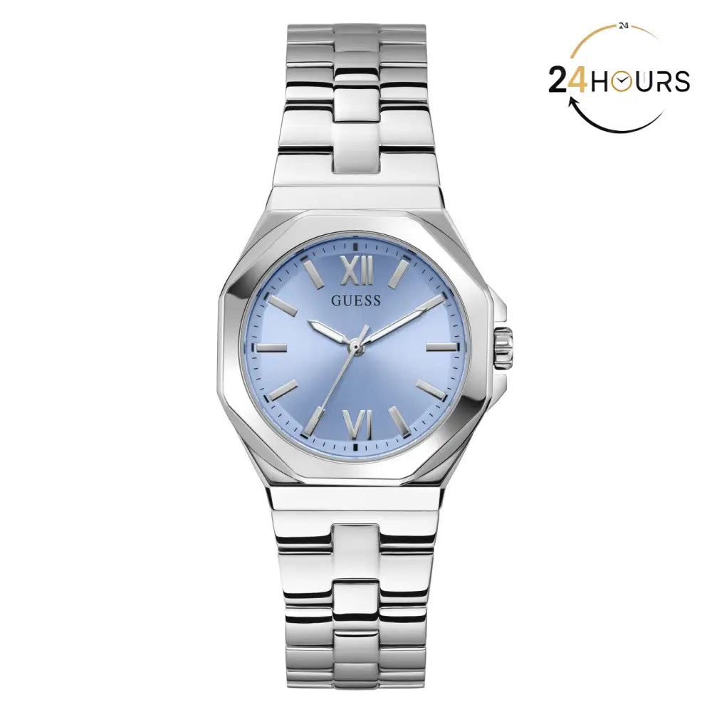 Montre Guess Empress bleue à cadran rond, à quartz analogique, pour femme GW0873L1