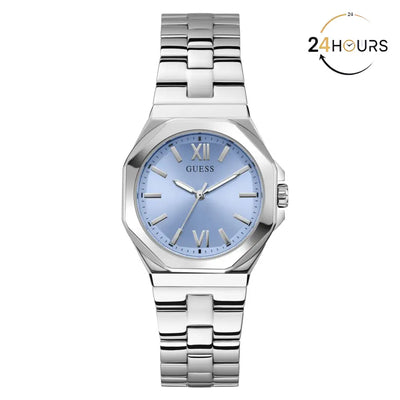 Montre Guess Empress bleue à cadran rond, à quartz analogique, pour femme GW0873L1