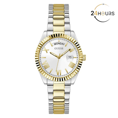 Montre Guess Luna blanche à cadran rond, à quartz analogique, pour femme