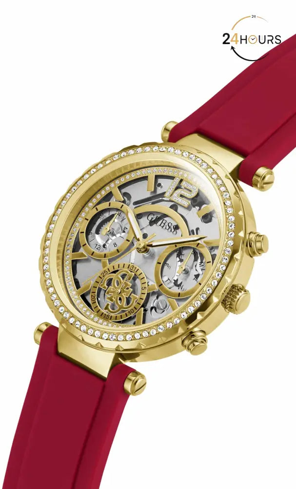 Montre multifonctions Guess Solstice à cadran rond doré pour femme