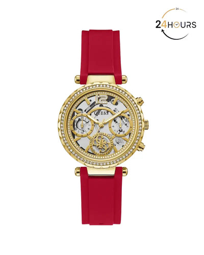 Montre multifonctions Guess Solstice à cadran rond doré pour femme
