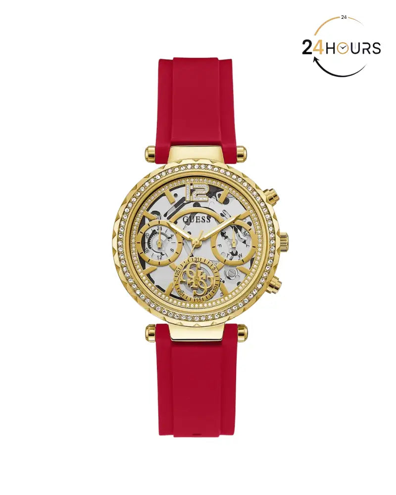 Montre multifonctions Guess Solstice à cadran rond doré pour femme
